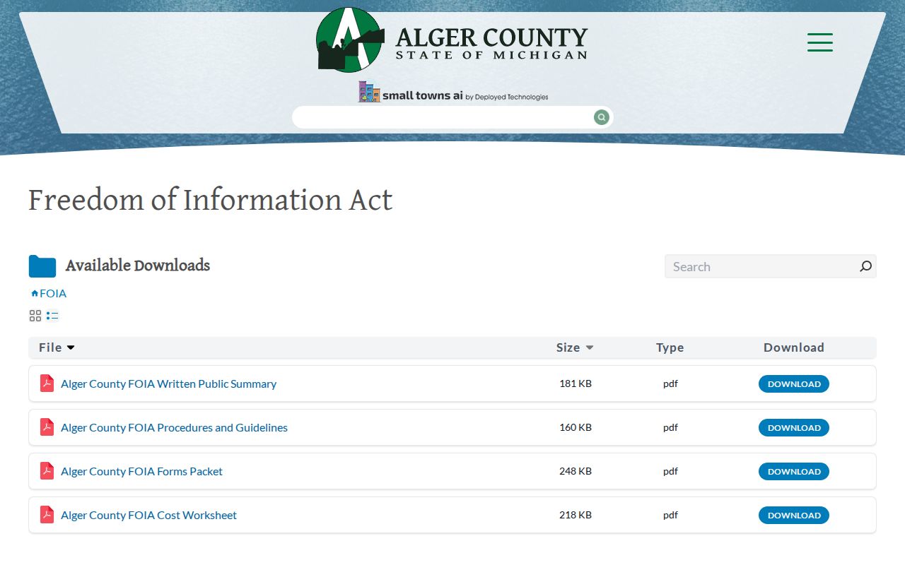 Alger County official Freedom of Information Act request page