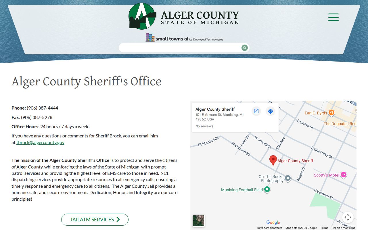 Alger County Sheriff official jail information page